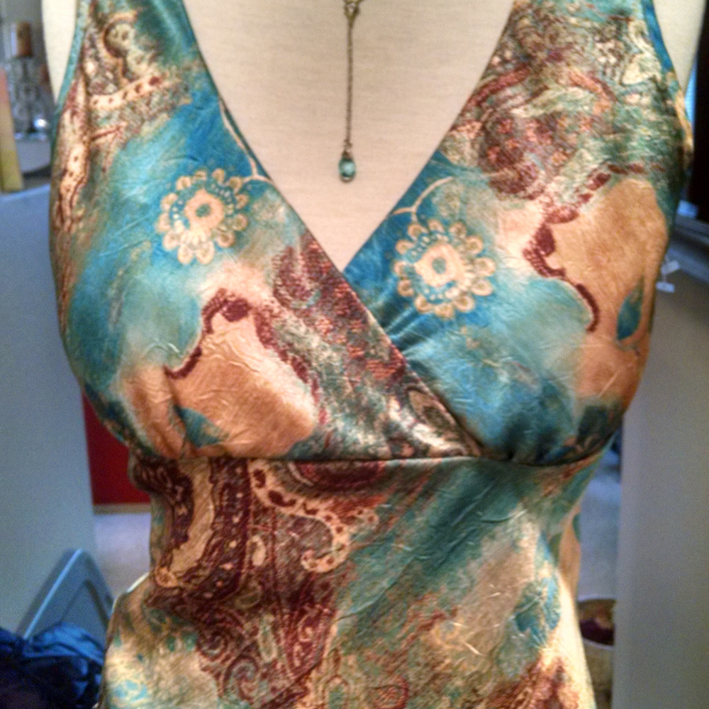 Pre-Owed Victor Carlini Satin Teal Copper  Blouse